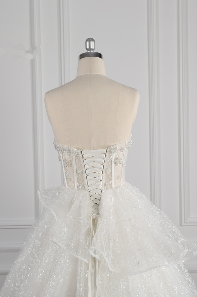 Ball Gown Strapless Sweetheart Neck Sleeveless Floor-length Tulle Wedding Dress With Lace 6