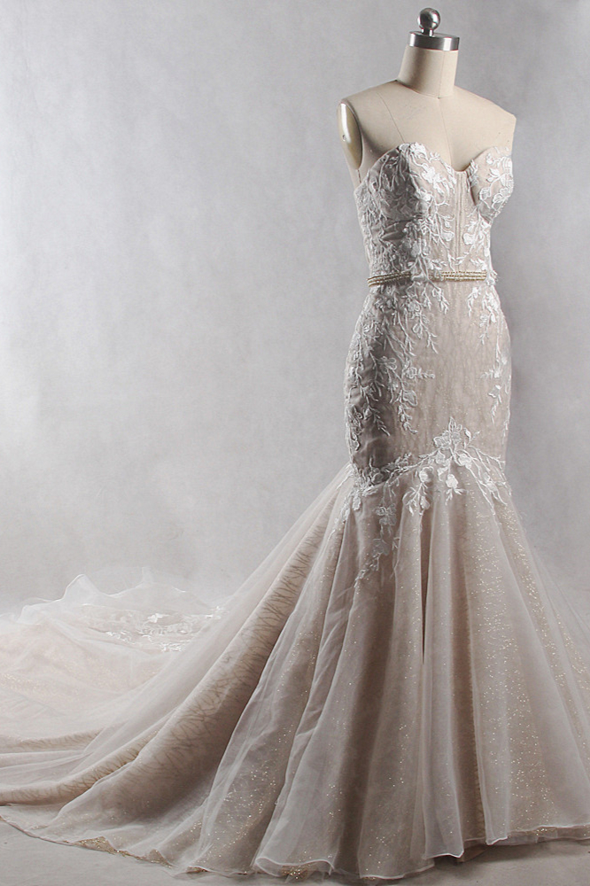 Mermaid Strapless Sweetheart Neck Sleeveless Floor-length Tulle Wedding Dress With Ribbons 4