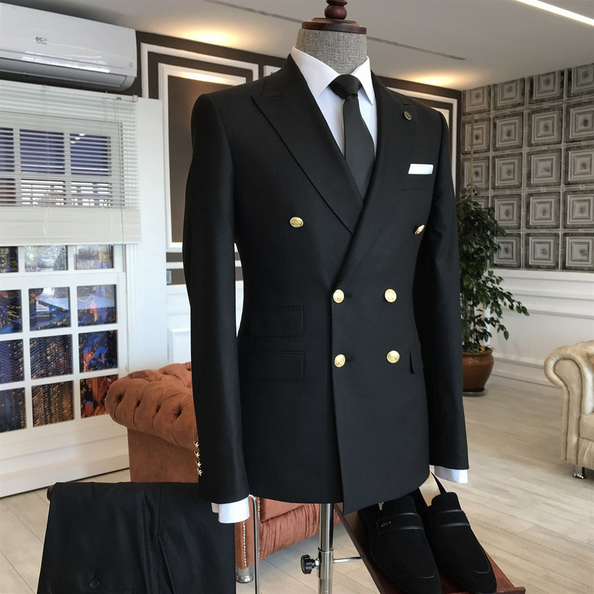 All Black Double Breasted Business Suit 2