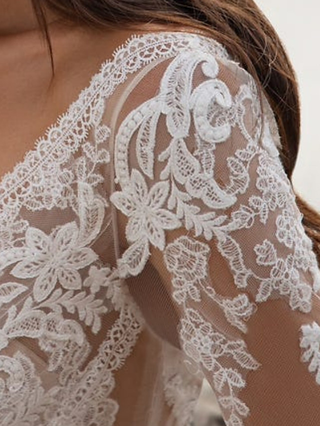 A-line V-neck Tulle Bridal Dress With Sweep / Brush Train 4