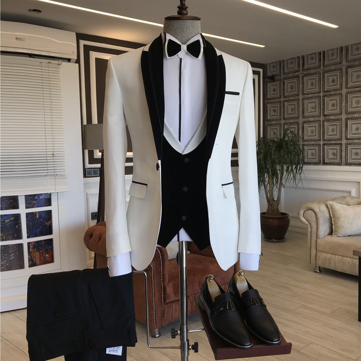 Black White Wedding Tuxedo with Shawl Lapel 2