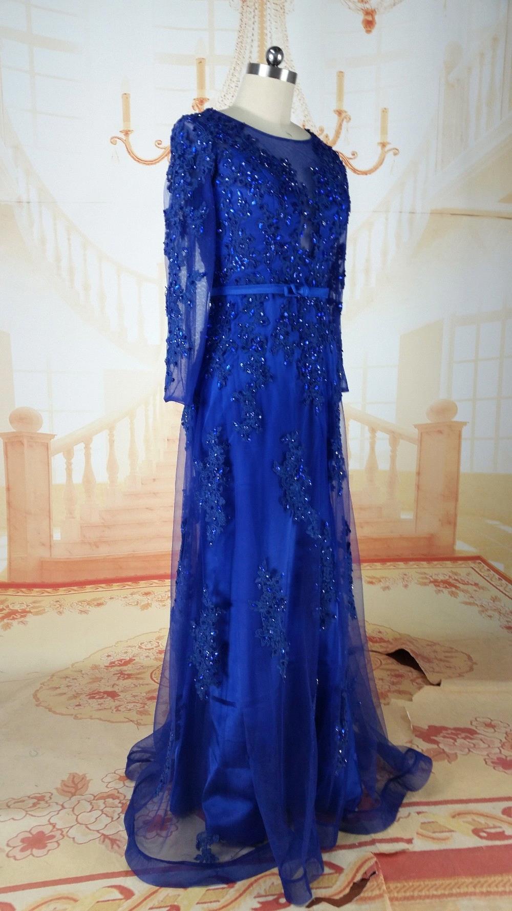 A-line Scoop Neck Long Sleeves Floor-length Tulle Bridal Dress With Lace 2