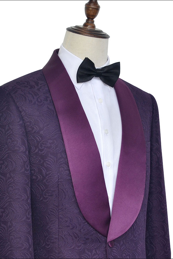 Dark Purple One Button Wedding Tuxedos 4