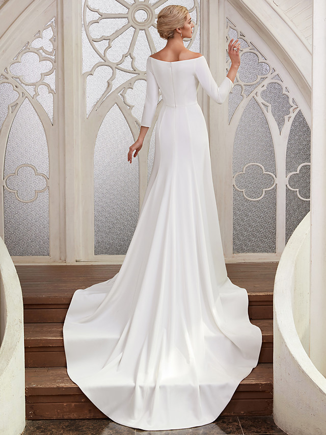 A-line Bateau Neck Floor-length Tulle Bridal Gown With Chapel Train 3
