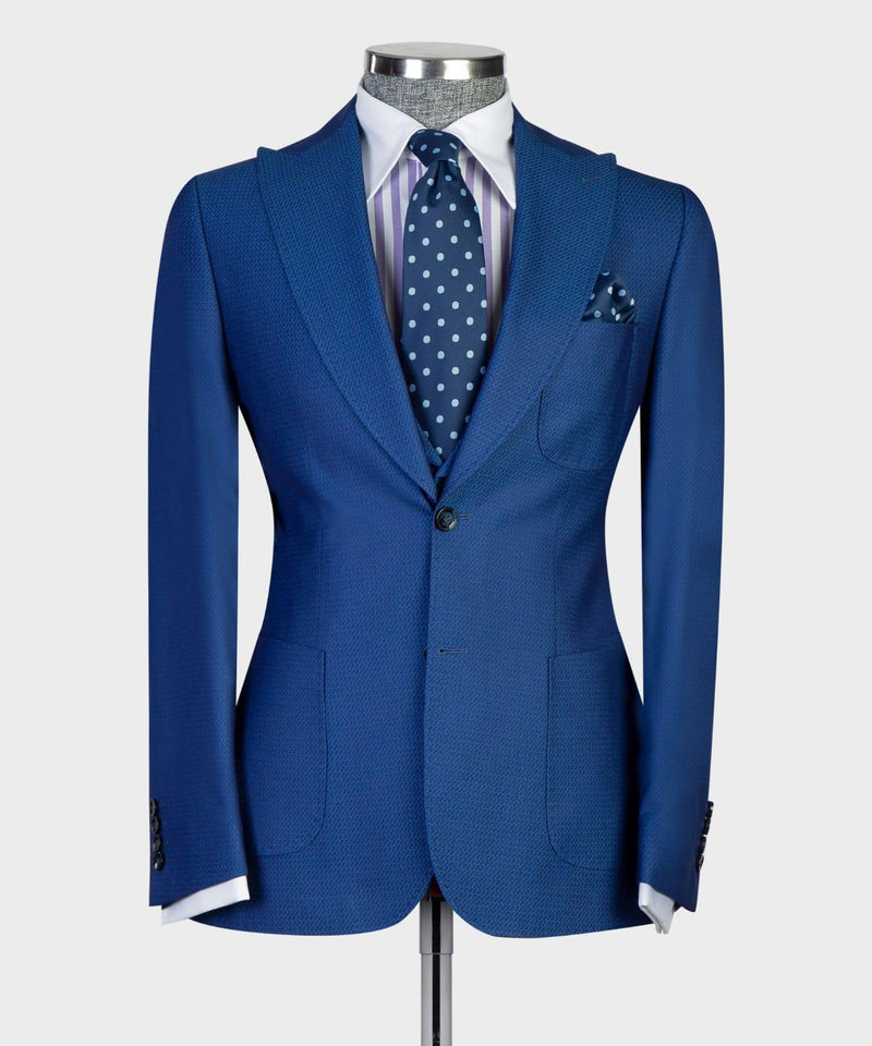 Light Navy Peaked Lapel Slim Fit Business Men Suit 4