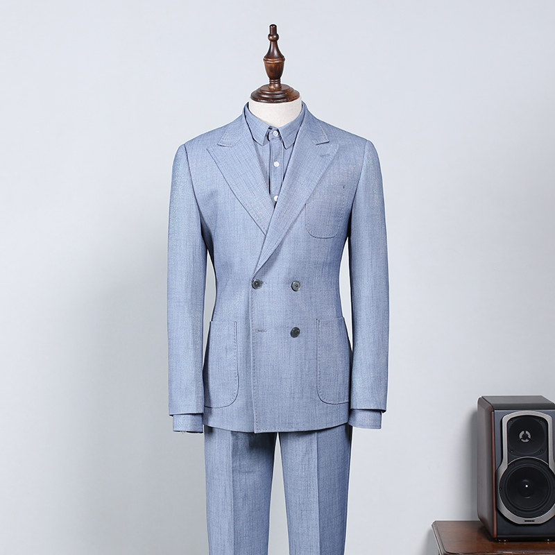 Sky Blue Plaid Tailored Business Suit 2