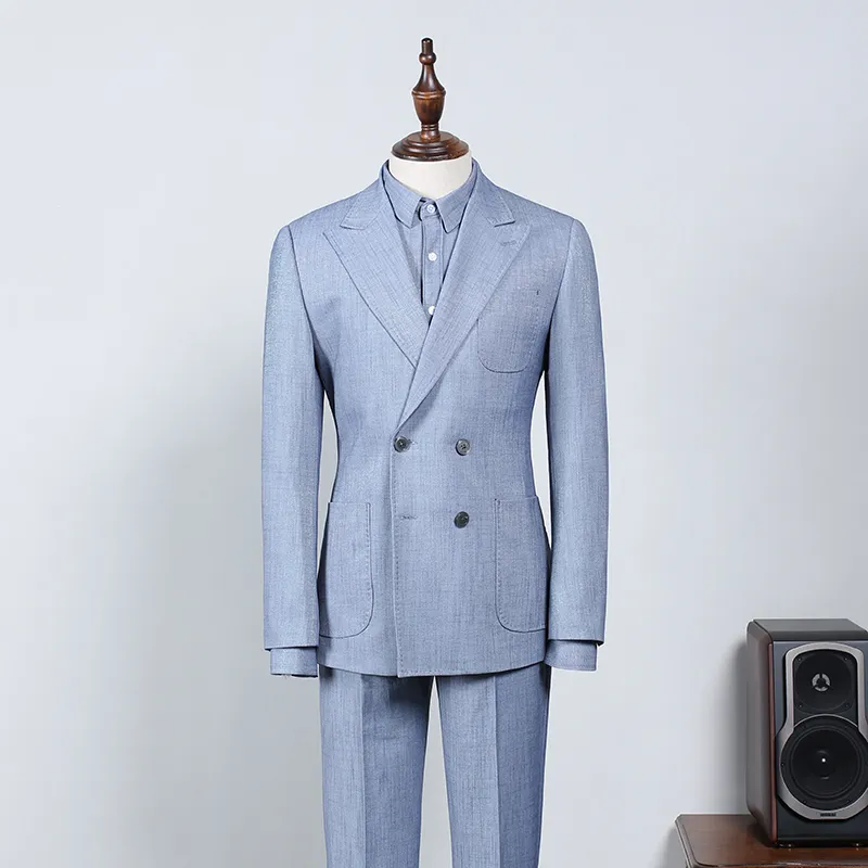 Sky Blue Plaid Tailored Business Suit 2