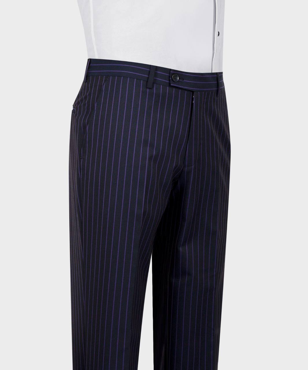 Dark Navy One Button Striped Peaked Lapel Men Suit 5