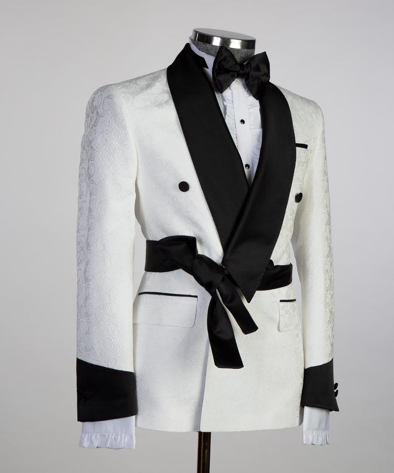 White Double Breasted Shawl Lapel Wedding Men Suit 2