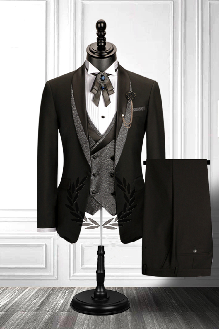 Black 3 Piece Suit with Double Breasted Waistcoat 2
