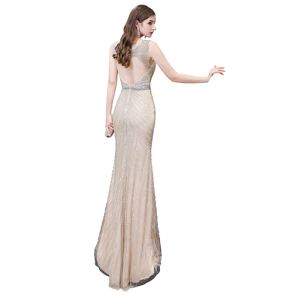 Mermaid V-neck Sleeveless Court Train Tulle Formal Dress With Rhinestone 30