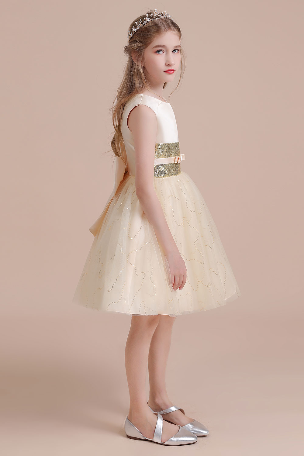 A-line Jewel Neck Sleeveless Knee-length Tulle Flower Girl Dress With Sequins 5