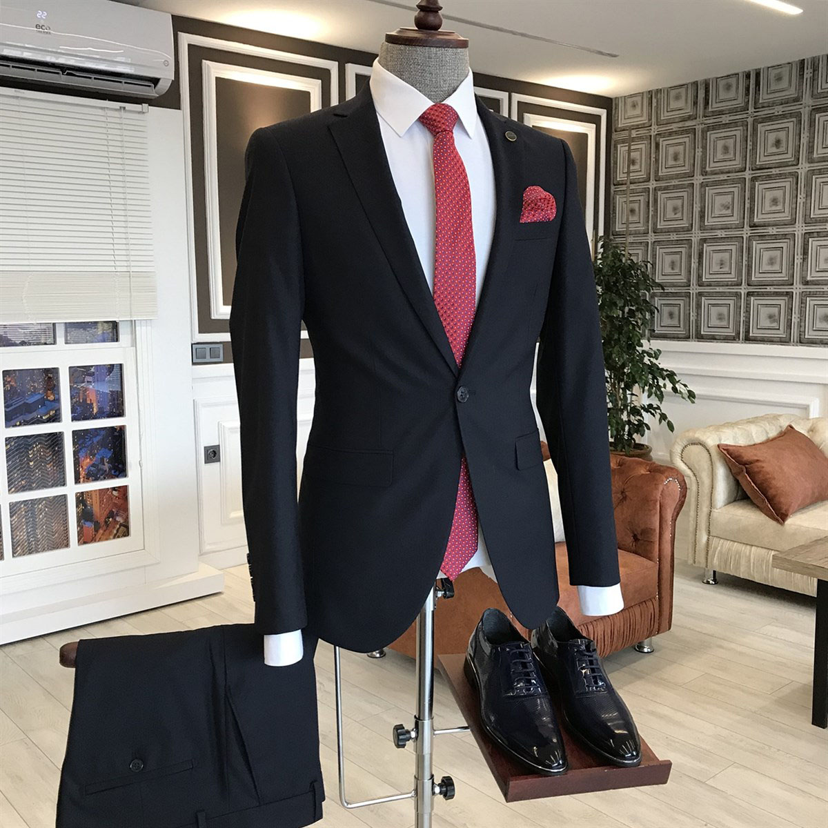 Black Slim Fit Formal Menswear with Notched Lapel 2