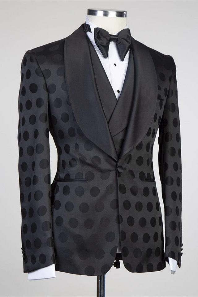Black Pattern Slim Fit Shawl Lapel Men Suit 1
