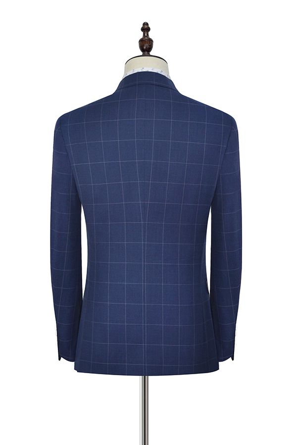 Navy Two Buttons Mens Suits with Peak Lapel 5