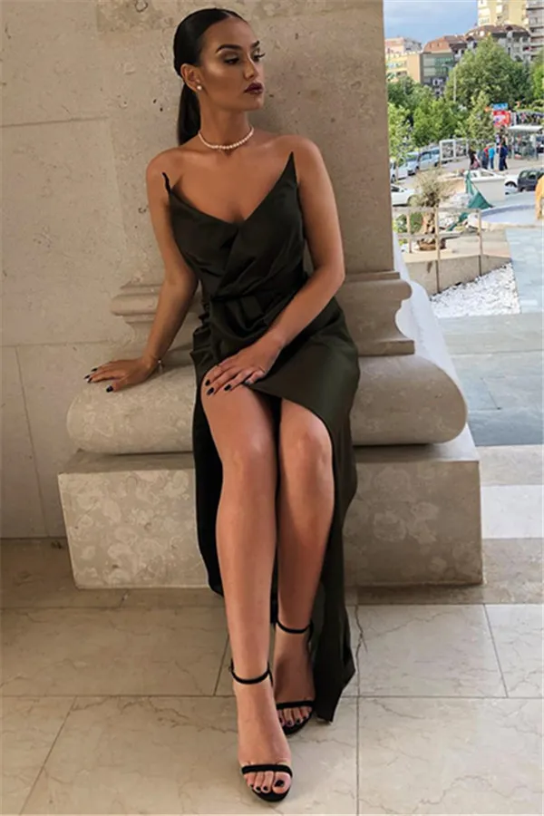 Column V-neck Sleeveless Floor-length Formal Dress With Ruffles 2