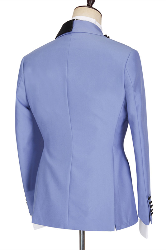 Blue Single Breasted Men's Suit with Peaked Lapel for Prom 2
