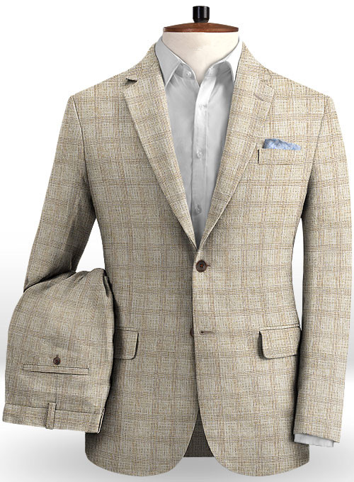 Khaki Linen Men Suits 2