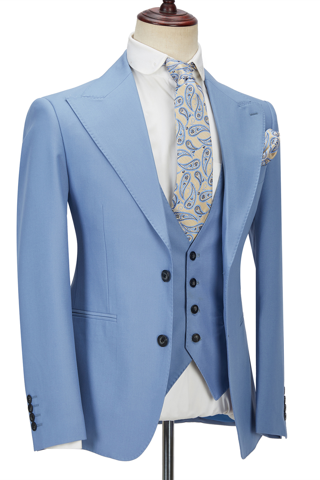 Blue 3 Piece Men's Formal Suit with Peak Lapel 2