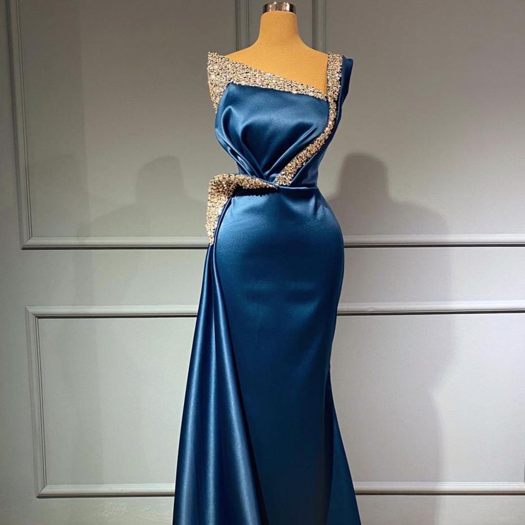Mermaid One Shoulder Sleeveless Floor-length Stretch Satin Evening Gown With Ruffles 2