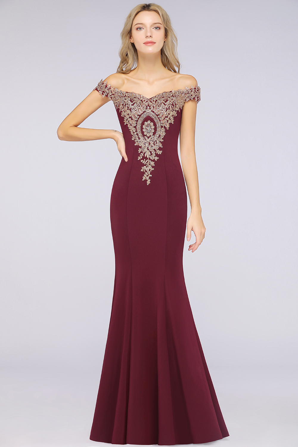 Mermaid Bateau Neck Cap Sleeves Sweep / Brush Train Bridesmaid Gown With Rhinestone 33