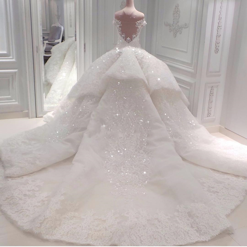 Ball Gown Off-the-shoulder Sleeveless Chapel Train Tulle Wedding Dress With Lace 2