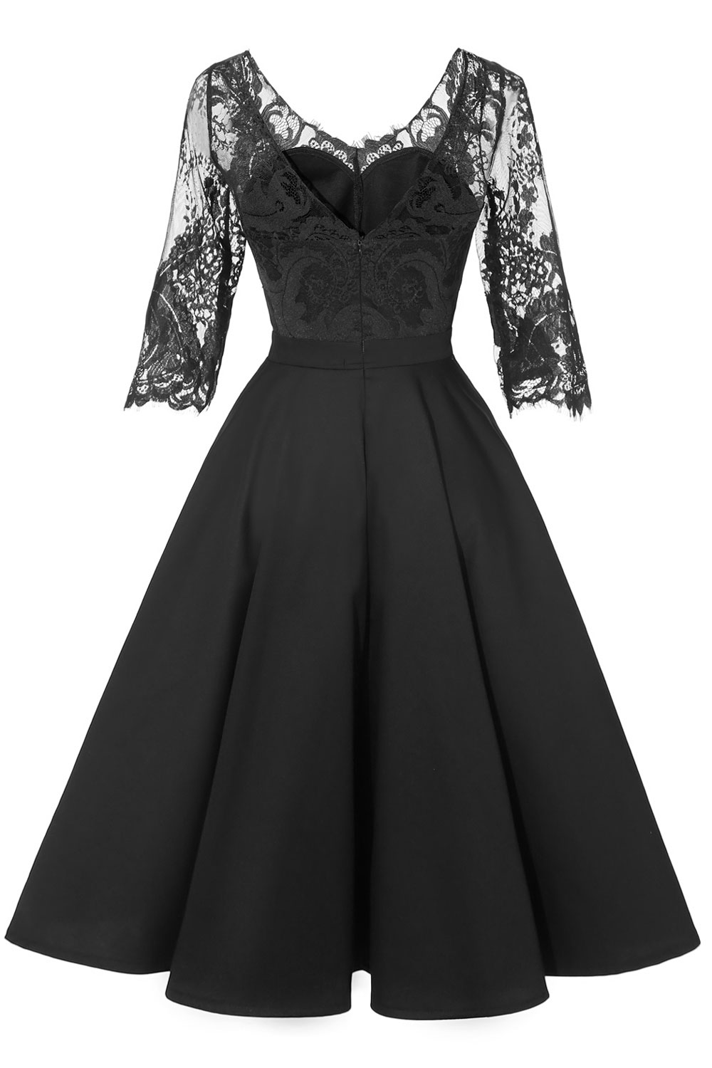 A-line V-neck Half-Sleeves Knee-length Lace Party Dress With Lace 15