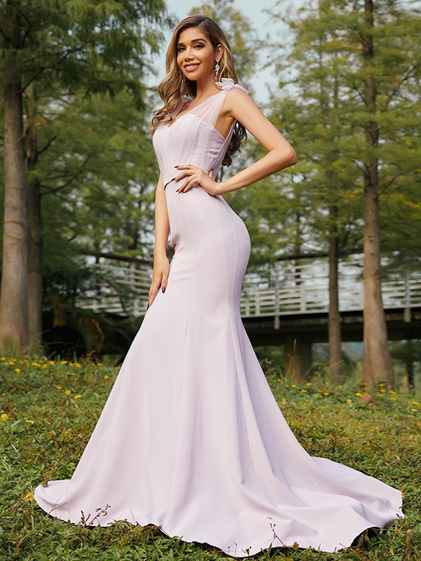 Mermaid V-neck Sleeveless Bridesmaid Gown With Sweep / Brush Train 5