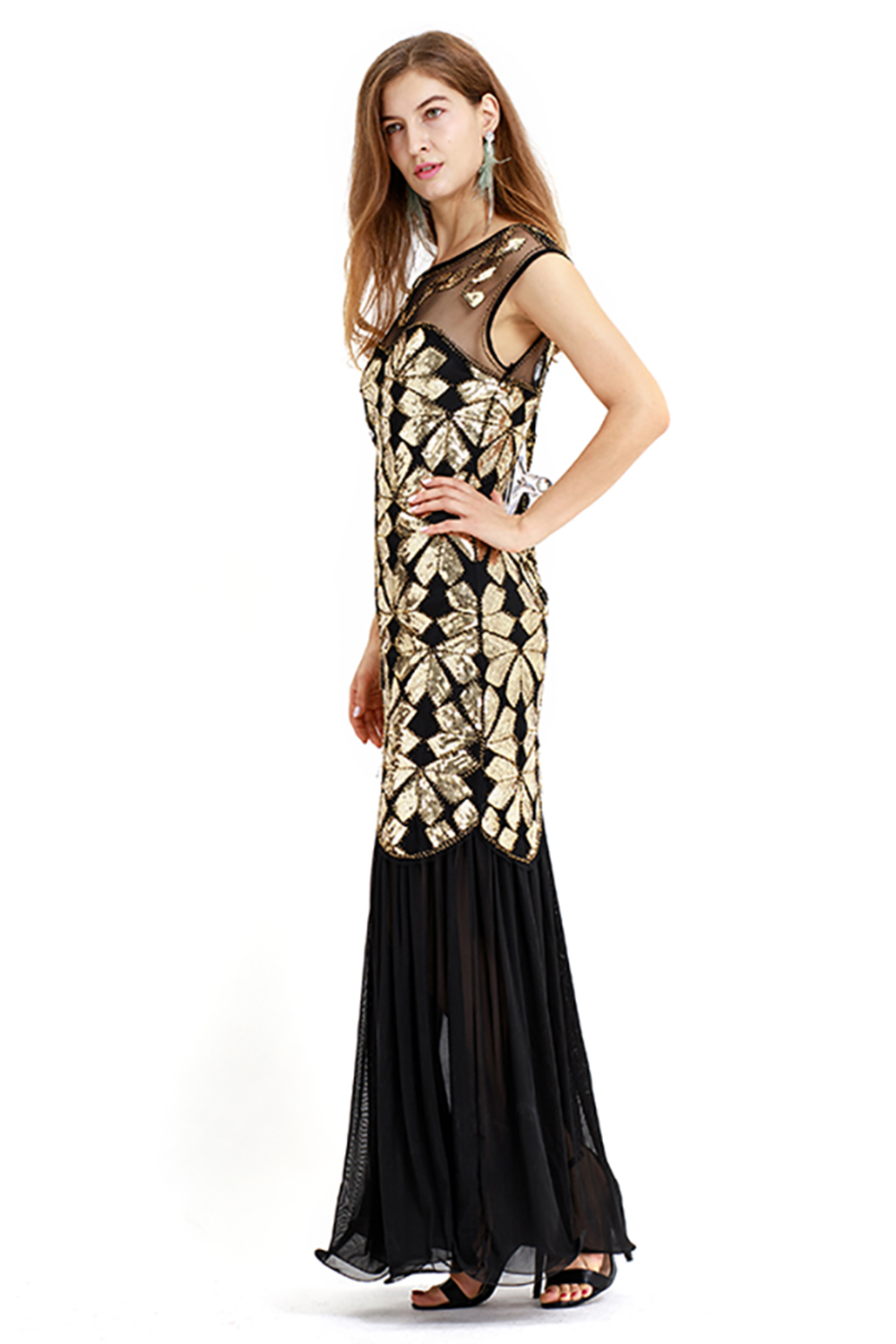 Cap sleeves Long Black Cocktail Dresses | Shining Sequined Dress -  and  Style 11