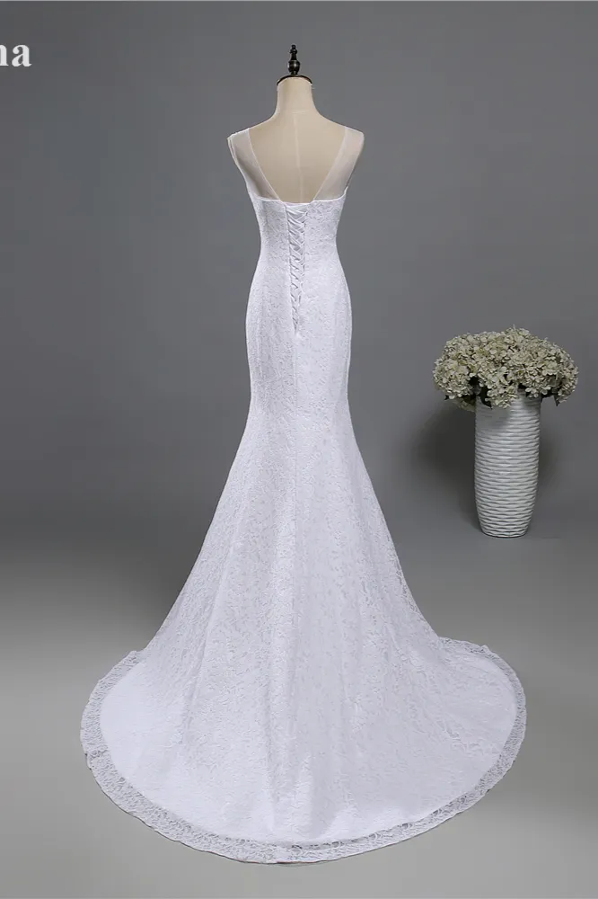 Mermaid Straps Floor-length Tulle Wedding Dress With Lace 2