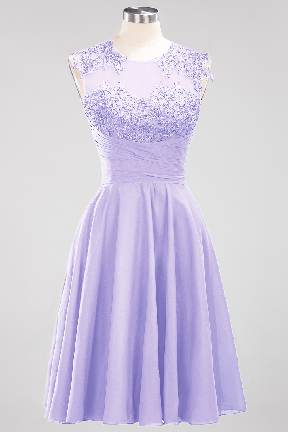 A-line Jewel Neck Sleeveless Knee-length 100D Chiffon Bridesmaid Dress With Appliques 22