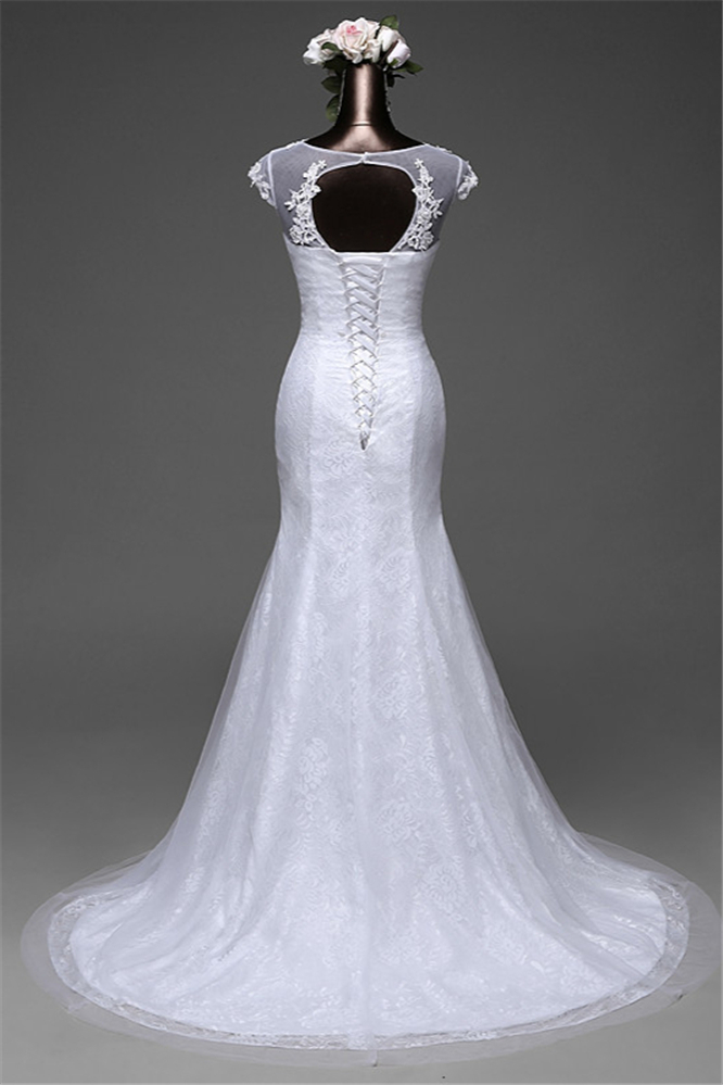 Mermaid Jewel Neck Sleeveless Floor-length Tulle Wedding Dress With Lace 2