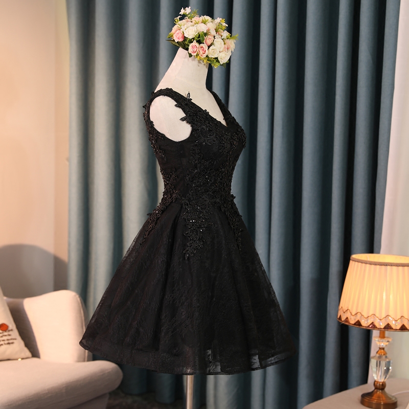 A-line Straps Sleeveless Mini Cocktail Party Dress With Lace 3