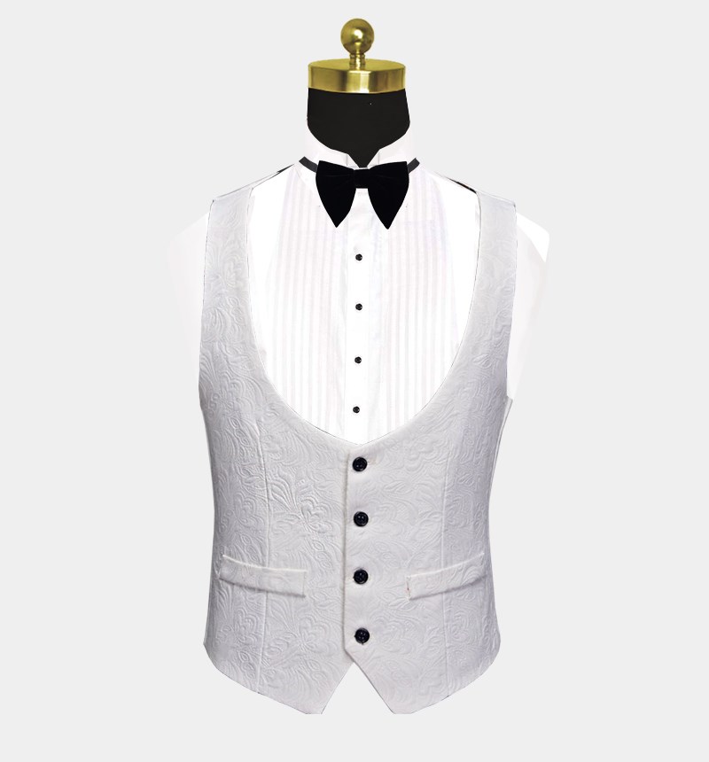 Floral White Dinner Suit with Black Lapel 3