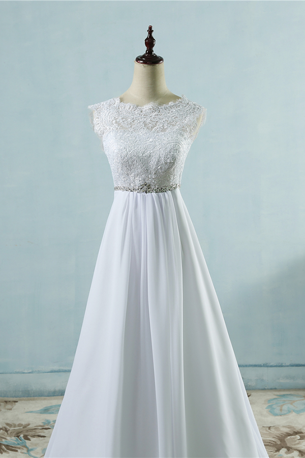 A-line Jewel Neck Sleeveless Floor-length Tulle Wedding Dress With Crystal 4