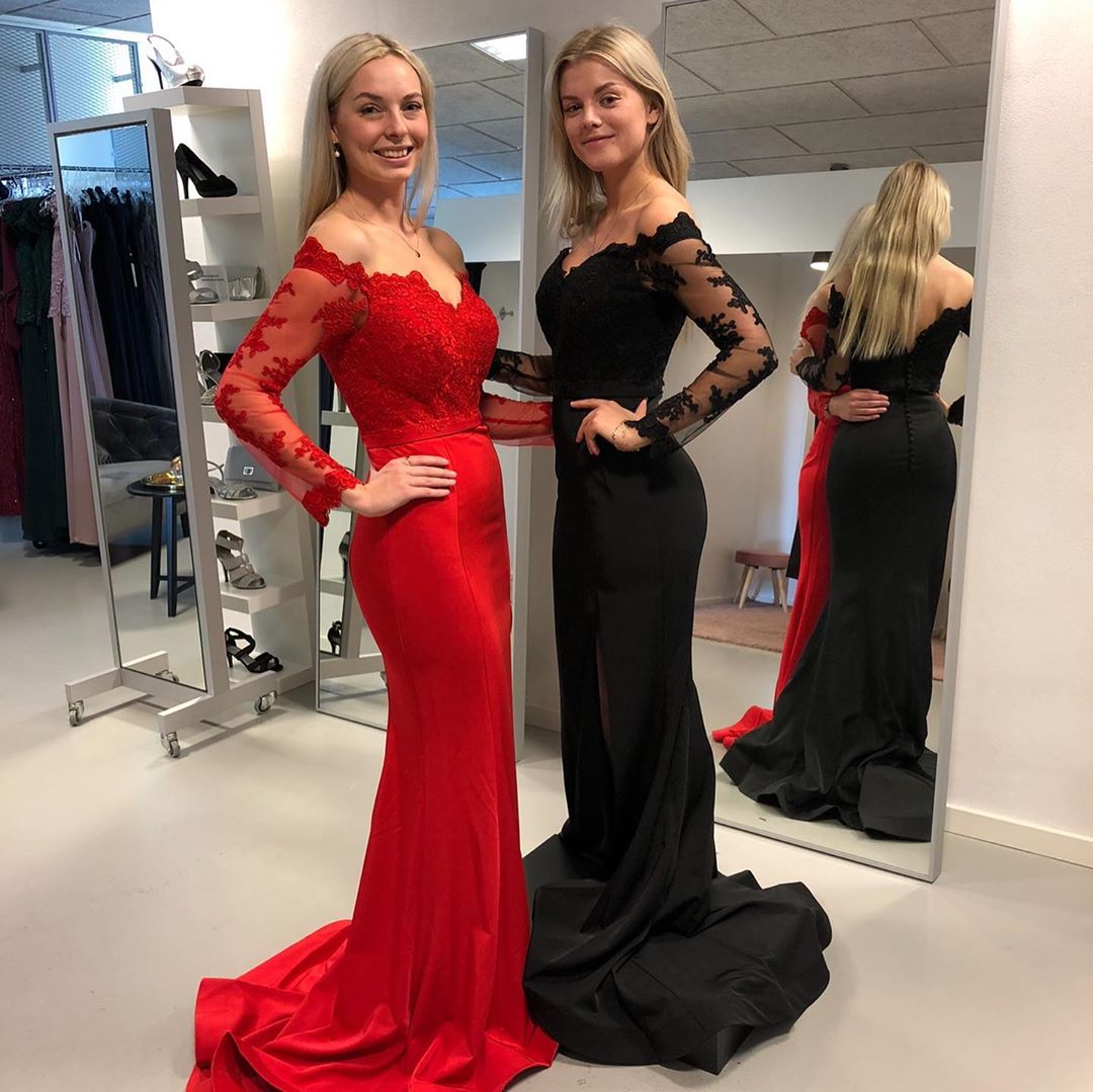 Mermaid Off-the-shoulder Long Sleeves Floor-length Stretch Satin Formal Dress With Ribbons 2