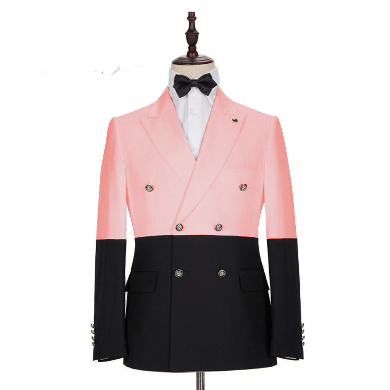Pink Double Breasted Slim Fit Men's Suit for Prom 2