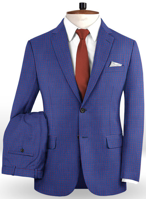 Checker Notch Lapel Royal Blue Tuxedo Online Men Suits 2