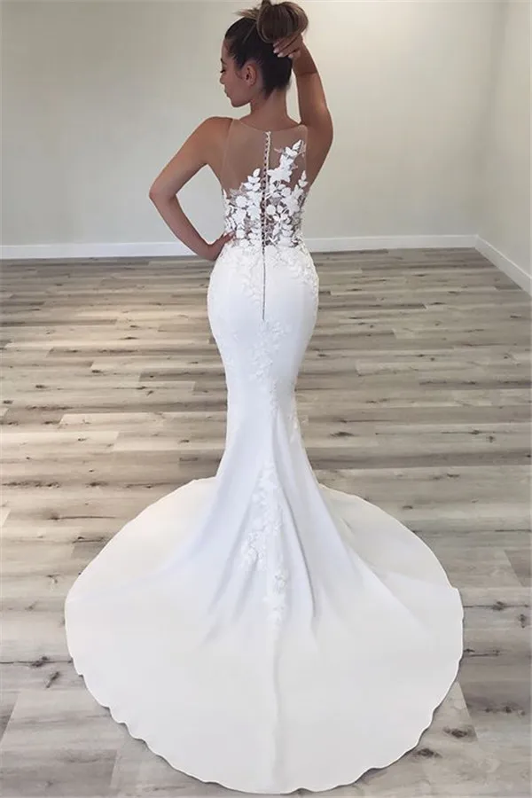 Mermaid Scoop Neck Sleeveless Sweep / Brush Train Bridal Attire With Flower(s) 2