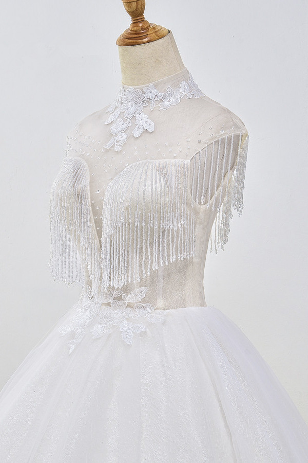 Mermaid High Neck Sleeveless Floor-length Tulle Wedding Dress With Beading 6