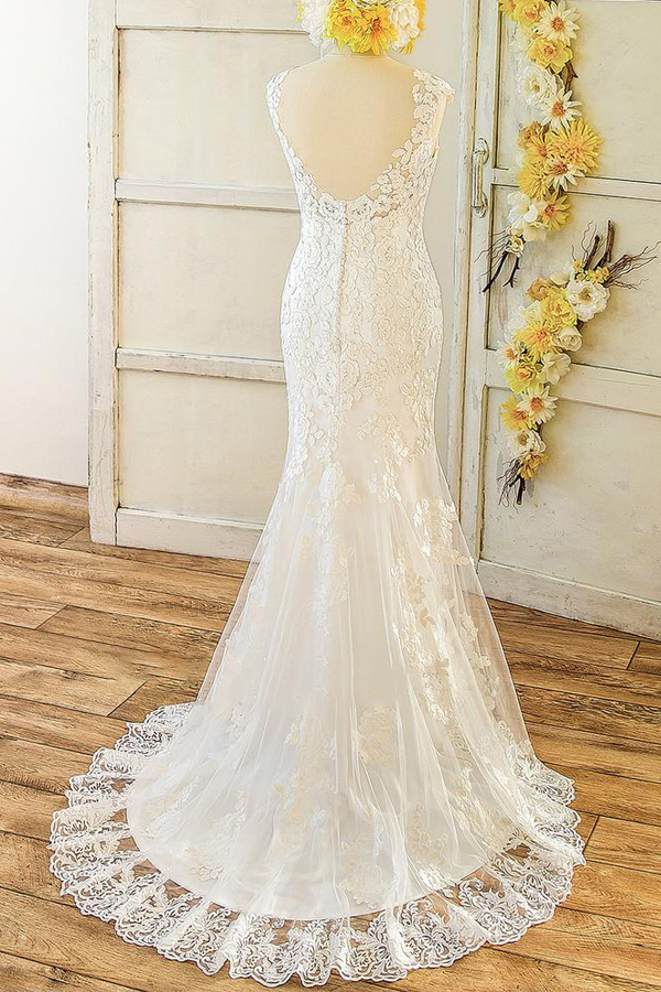 Mermaid Sweetheart Neck Sleeveless Chapel Train Tulle Wedding Dress With Buttons 2