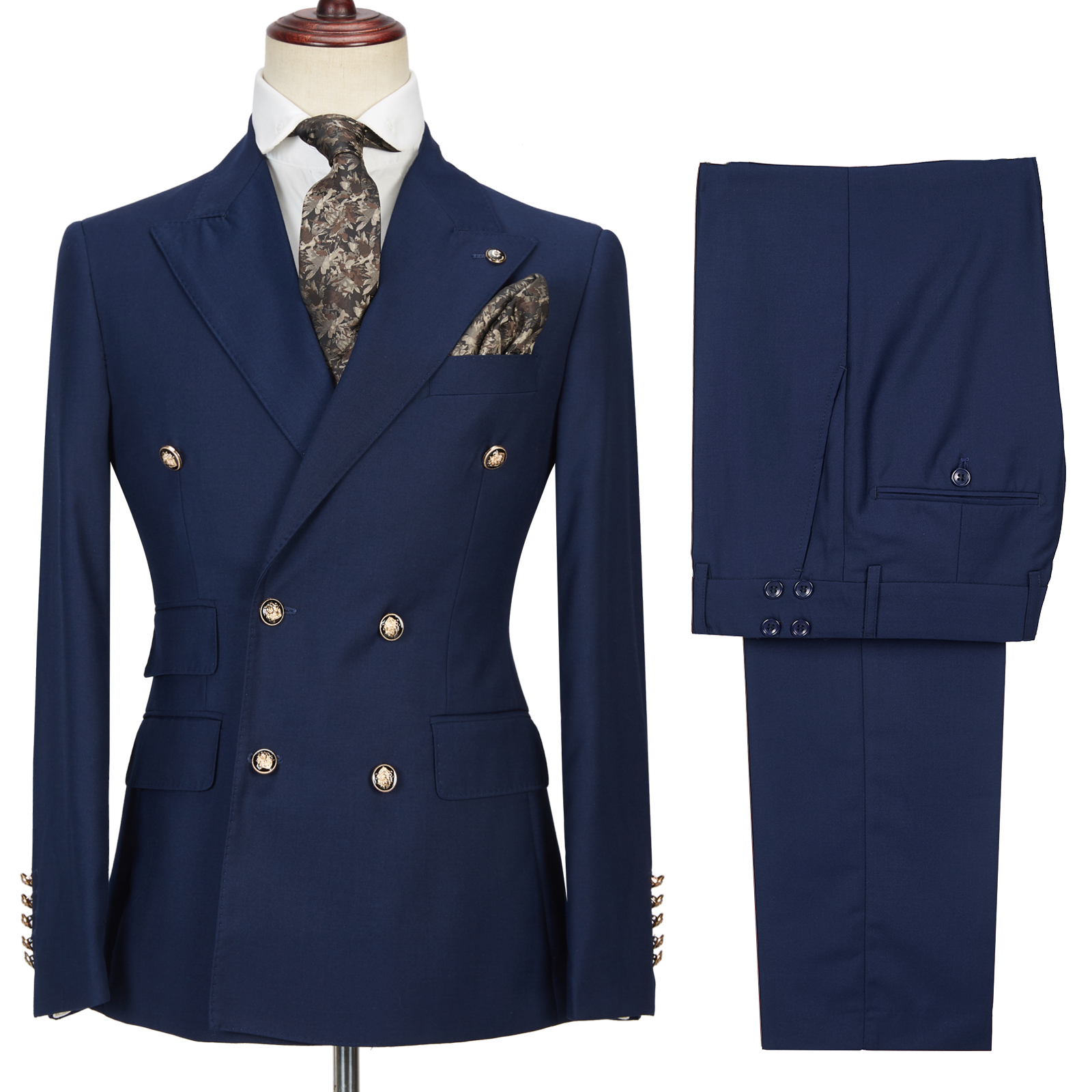 Dark Navy Double Breasted Formal Men's Suit with Peak Lapel for Prom 4