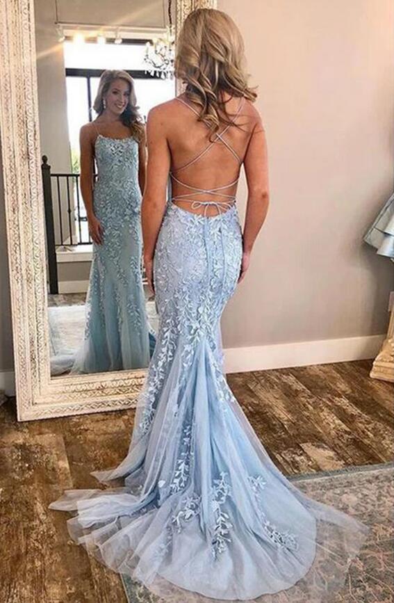Column Spaghetti Straps Sleeveless Sweep / Brush Train Formal Dress With Appliques 4