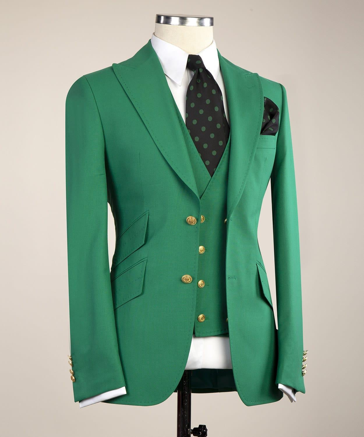 Green Slim Fit Prom Men Suit with Peaked Lapel 3
