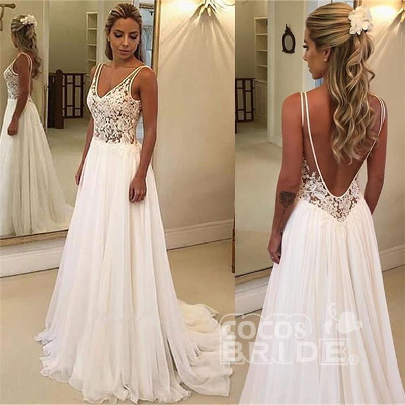 A-line V-neck Sleeveless Floor-length Tulle Bridal Dress With Lace 3