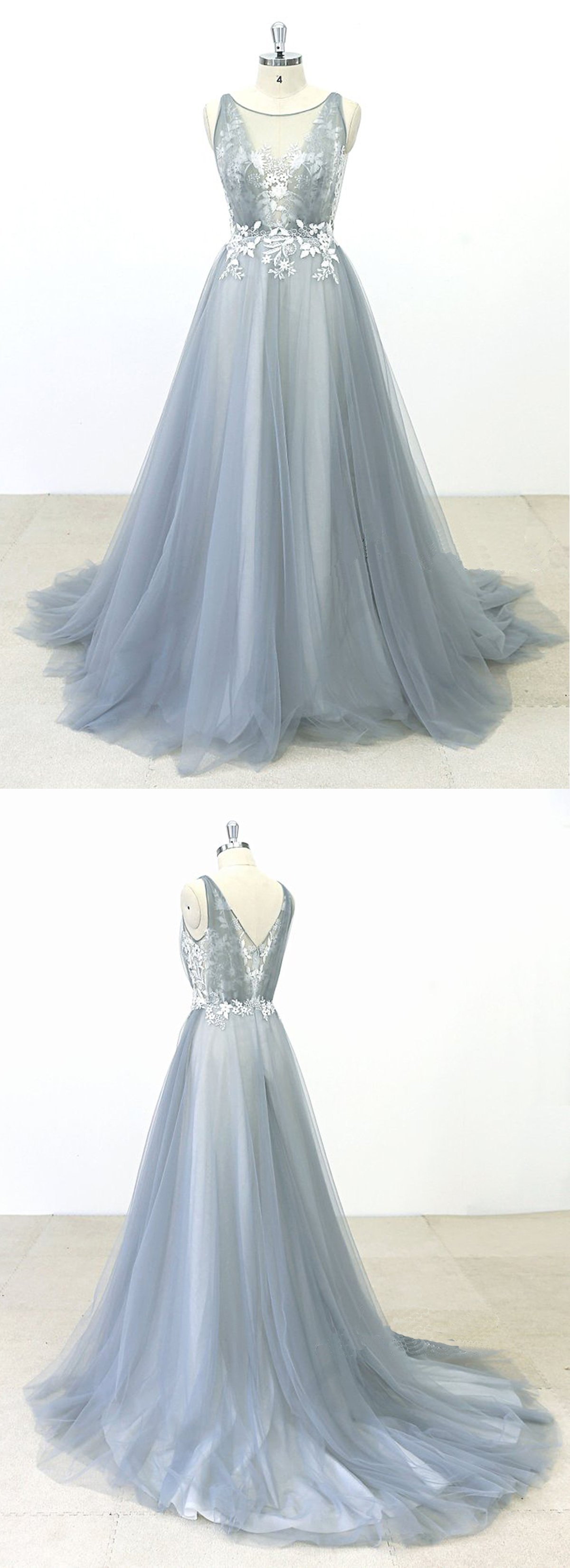 A-line Jewel Neck Sleeveless Floor-length Tulle Bridal Dress With Lace 5