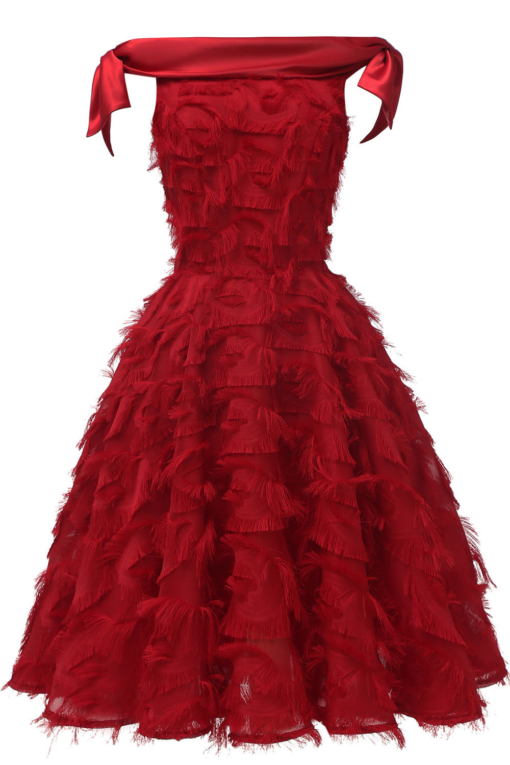 A-line Bateau Neck Knee-length Party Gown With Feathers 3