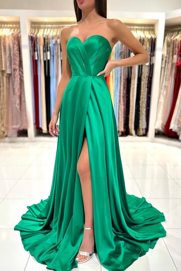A-line Jewel Neck Sleeveless Floor-length Stretch Satin Evening Gown With Ruffles 2