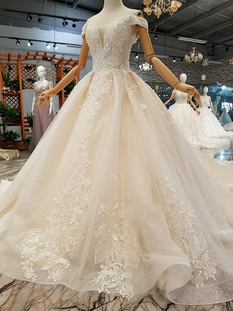 Ball Gown Off-the-shoulder Chapel Train Tulle Bridal Gown With Lace 3
