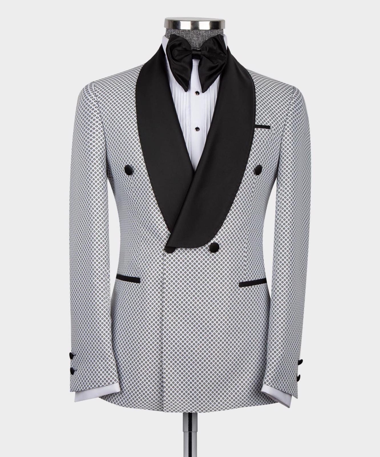 White Double Breasted Slim Fit Shawl Lapel Men Suit 3
